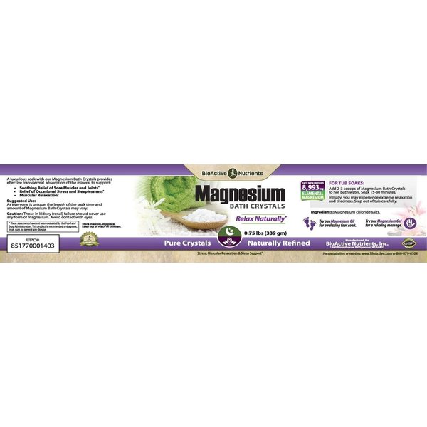 BioActive Nutrients Magnesium Bath Crystals - Muscle Relaxing Bath Salts for Pain Relief - Foot Soak Minerals - Bath Accessories - Pure Magnesium Chloride Salt Crystals for Soaking Feet - 0.75lb