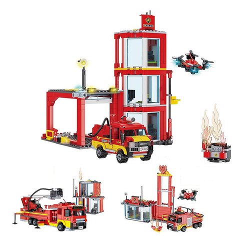 Tanbucht 3 in 1 City Passenger Airplane Building Set,3 in 1fire Station Building Kit,3 in 1 Police Station Toy Building Set,Comes with 4 Figures.Gift for Kids,Adults. (3 In1 Fire Station 663Pcs)