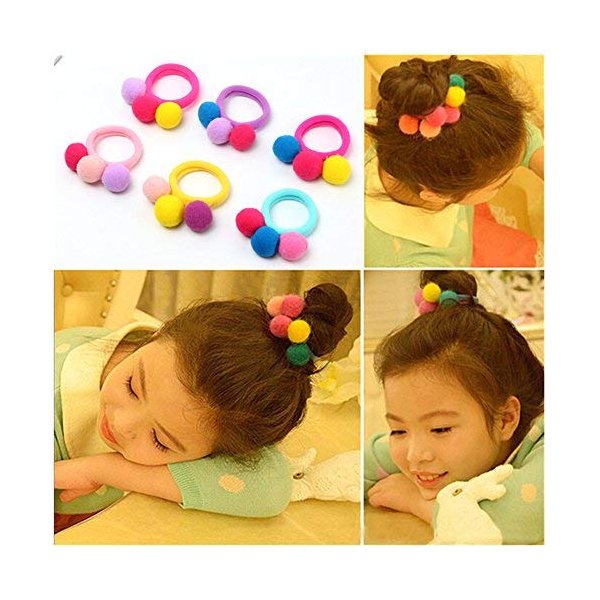 LOVEF 6 Pcs furball pompom Ball Elastic Hair Band gum Ponytail Holder Girls Hair Clip Headband Hair Accessories Gift
