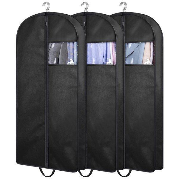 KIMBORA 43" Suit Bags for Closet Storage and Travel, Gusseted Hanging Garment Bags for Men Suit Cover With Handles for Clothes, Coats, Jackets, Shirts（3 Packs）