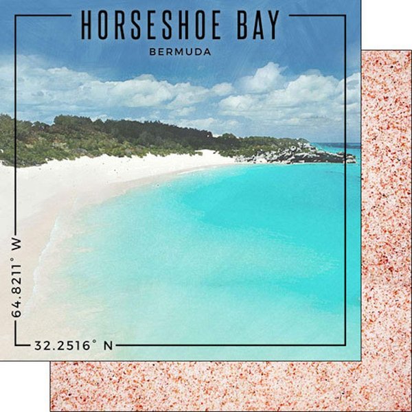 Scrapbook Customs 39951 Horseshoe Bay Bermuda Coordinates 12 x 12 Double-Sided Scrapbook Paper - 1 Sheet