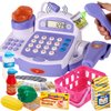 BUYGER Toy Cash Register for Kids with Real Calculator, Light and Sound Scanner, Microphone, Pretend Play Shopping Food Toys - Cashier Playset Gifts for Ages 3 4 5