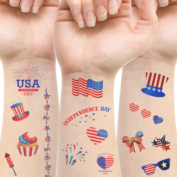 20 Sheets Fourth of July Temporary Tattoos for Kids Adults Patriotic Temporary Tattoos stickers Red White Blue 4th of July tattoos for Independence Day Memorial Day Labor Day