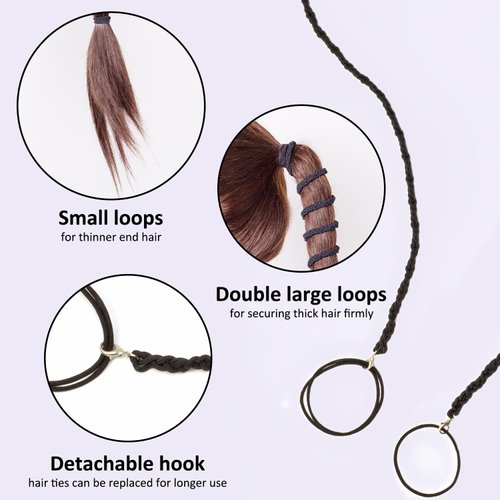 Spiral Hair Tie for Sports Tangle-free Ponytail Holders Elastic Braided Hair Ties for Gym Swimming, 25 inch, Purple/green+Pink/blue+Black