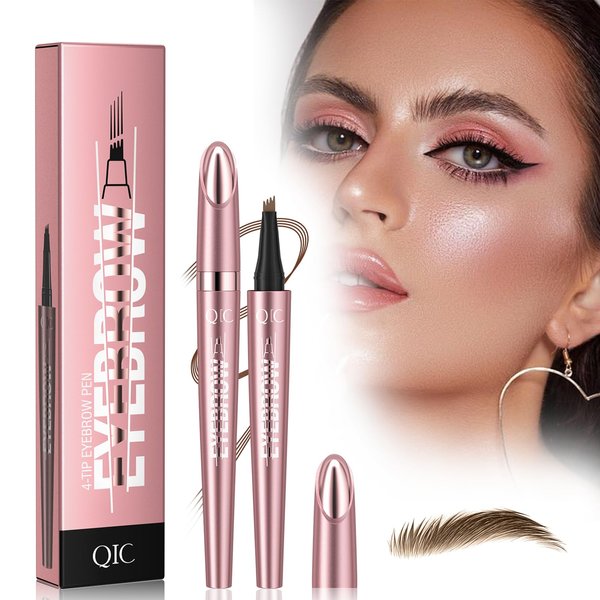 4-Tipped Microblading Eyebrow Pen, 2024 Upgraded 3D Waterproof Magic Eyebrow Pencil Contouring Pen, Long-Lasting Natural Fine Stroke Magic Eyebrow Pen (519A01#Light Brown)