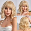 incohair 12inch Short Blonde Wig for Women Short Wavy Bob Wig with Bangs Women Synthetic Curly Pastel Bob Synthetic Party Wig for Women Daily Wear or Cosplay Wigs Wig Cap included (New Blonde)