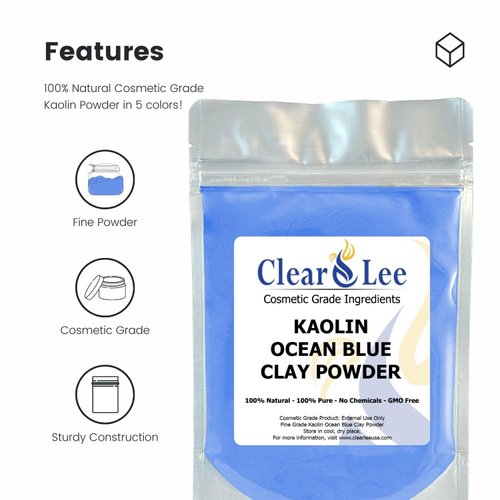 ClearLee Kaolin Clay Cosmetic Grade Powder Sample 5 Pack (White, Rose, Ocean Blue, Mint Green, Lavender) - 100% Pure Natural Powder - Great For Skin Detox, Rejuvenation - DIY Clay Face Mask