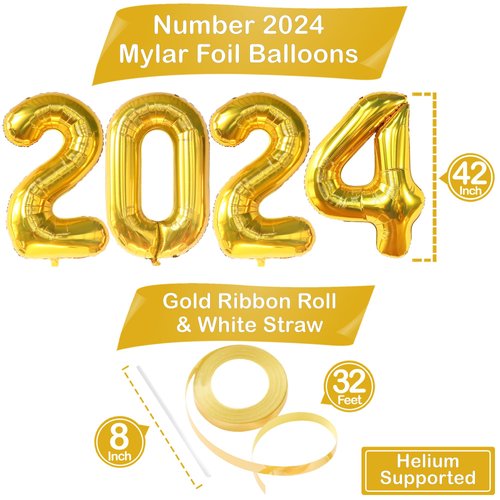 KatchOn, Gold 2024 Balloons Number - Huge, 42 Inch | 2024 Balloons Gold for Graduation Decorations Class of 2024 | Graduation Balloons, 2024 Graduation Decorations | Graduation Party Decorations 2024