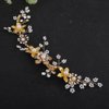 Teyglen Gold Pearl Wedding Headband Hair Vine with Rhinestone Bridal Flower Hair Clip Headband Hair Accessories for Bride Flower Headpiece for Women Girls