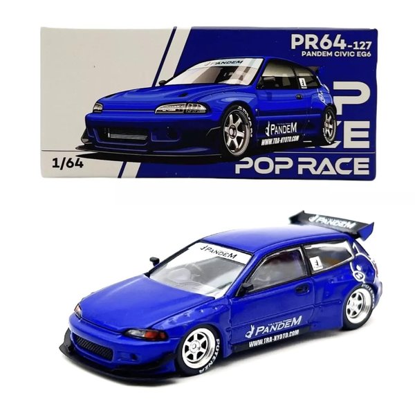 1:64 Diecast Model Car Compatible with Honda Civic (EG6) v1.5 PANDEM Metallic Blue Limited Edition by Pop Race PR640127