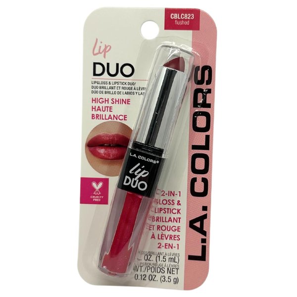 LA Colors Lip Gloss & Lipstick Duo, Moisturizes lips with natural color & high Shine, BLC823 Flushed
