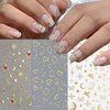 8 Sheets Gold Nail Art Stickers Decals Nail Supplies 3D Self-Adhesive Nail Decals Metallic Stars Moon Butterfly Heart Gold Design Stickers for Women Manicure Tips Acrylic Nails DIY Nails Art Supplies