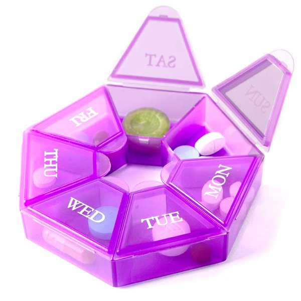 7-Sided portable pill box medicine planner small case (seven day weekly container) Medication, vitamin holder boxes organizer pillbox dispenser organizer, sorter and reminder containers (1 unit)