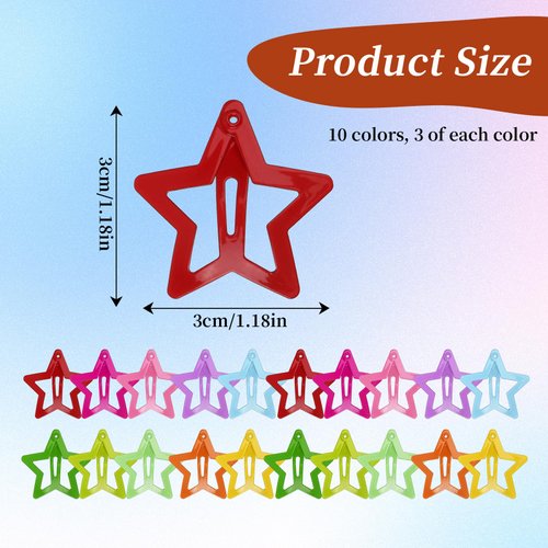 30 Pcs Star Clips Hair Clips Star Barrettes for Girls Non-Slip Star Hair Accessories Cute Hairpins Colorful Snap Hair Barrettes Kawaii Hair Clips for Women Girls