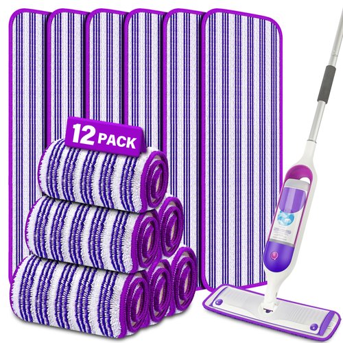 12 Pack Reusable Mop Pads Compatible with Swiffer PowerMop, Microfiber Pads Refills Machine Washable Up to 100 Times Wet Dry Use Suitable for All Floor Types