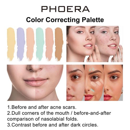 PHOERA Color Correcting Concealer Palette,Face Contouring Concealer Full Coverage.(04 Color Correcting Concealer)