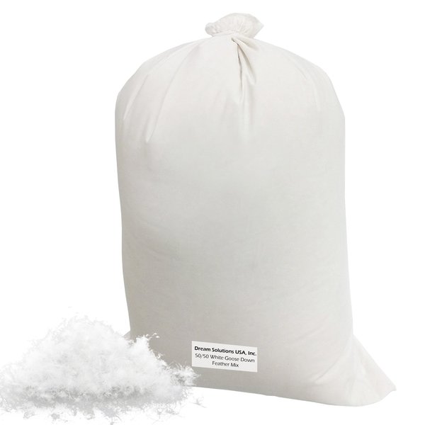 Dream Solutions USA Bulk Goose Down Pillow Feathers - Most Popular Mix 50/50 White (1 LB) - Fill Comforters, Pillows, Jackets and More - Ultra-Plush Hungarian Softness