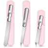 3 Pieces Stainless Steel Nail Files with Leather Case, Double Sided Metal Nail Files with Anti-Slip Handle, Metal Nail File Buffer Manicure Pedicure Tools for Fingernail Toenail (Pink)