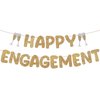 Breling Pre Strung Happy Engagement Banner Glitter Happy Engagement Party Decorations Engaged Banner Engagement Decorations Signs Party Decor Wedding Engagement Banners(Champagne Gold)