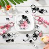 Landical 12 Sets Metal Beadable Keychain Bars with Wood Dog Paw Bone Beads Wooden Beads Bulk Pets Footprint Charm Animal Beads Keychain Kit for Kids Easter DIY Craft Party Decor (Pink, Black, White)