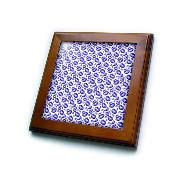 3dRose Two Kisses Collided Lip Bold Blue Lips Pattern - Framed Tiles (ft_357238_1)