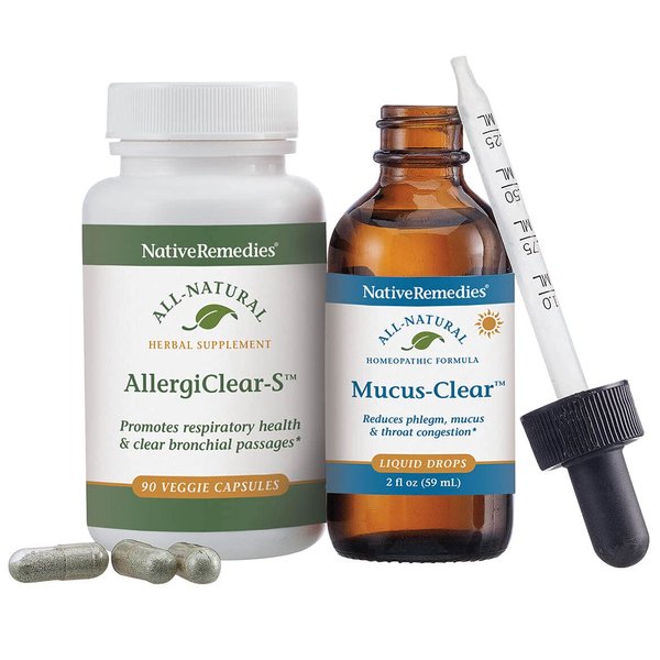 Native Remedies Clear Sinus & Throat ComboPack - Natural Homeopathic Mucus-Clear for Phlegm and Congestion and Herbal Supplement AllergiClear-S for Respiratory Health and Function