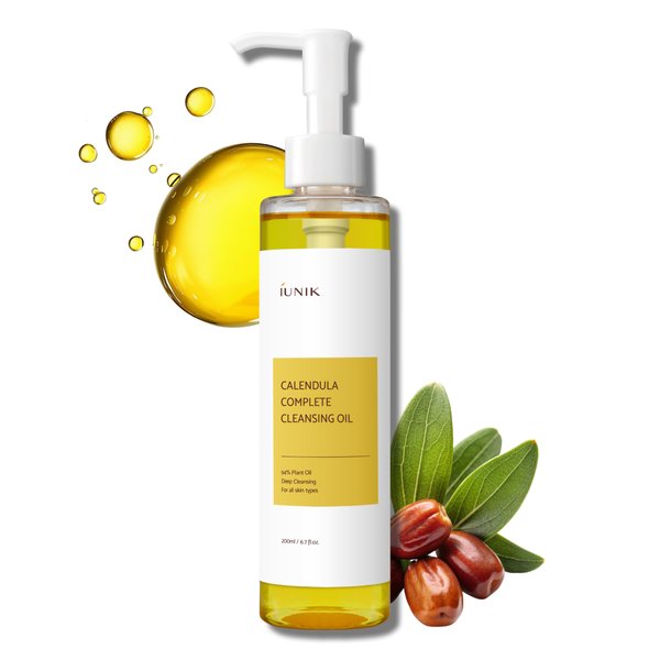IUNIK Calendula & Jojoba Oil-Infused Vegan Cleansing Oil – Gentle Blackhead Melting & Makeup Remover Facial Cleanser w/ 94% Plant-based Oils Korean Skincare
