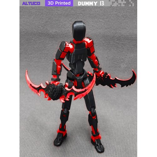 altuco Assembled T13 Action Figure with Multiple Accessories,Black-Red 3D Printed Multi-Jointed Titan 13 Figure,Dummy 13 Desktop Decorative Toy
