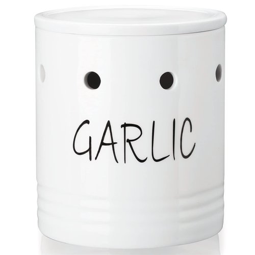 LEETOYI Ceramic Garlic Keeper with Lid, Garlic Container for Counter Easy to Clean,Garlic Saver to Keep Your Garlic Cloves Fresh Longer,Farmhouse Garlic Holder Storage Container, 31 oz White