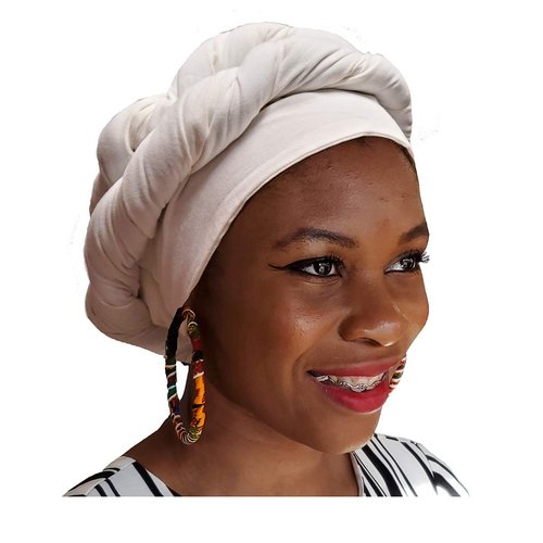 Dupsie's Women's Drawstring White Modu Hat Pre-tied Head Wrap