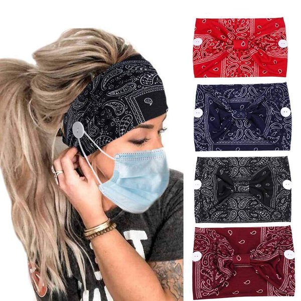Vinyl Quote Me 4 Pieces headbands with buttons mask Boho yoga fashion Headband knotted elastic button headband for face mask nurses women masks head bands stretch wide
