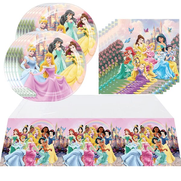 Princess Birthday Party Tableware Supplies - Princess Plate and Napkins + Tablecovers.