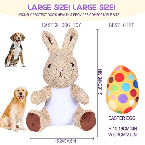 Wonfly Easter Dog Squeaker Toys (2 pcs), Rabbit & Eggs - 8.5in Plush Dog Toy with Squeaker, Cotton Material, Daily Entertainment & Relieve Anxiety, Chew Toy for Dogs, Not Water Resistant