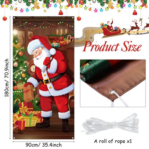 Merry Christmas Door Cover Christmas Hanging Banner Santa Door Cover Cloth Polyester Xmas Door Cover Christmas Door Decorations for House Wall Door Winter Holiday Party Supplies, 70.9 x 35.4 Inches