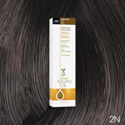 One N' Only Permanent Hair Color - Permanent Hair Dye Made with Argan Oil - Delivers Rich, Accurate Tones with Gray Coverage - Improves Moisture & Elasticity - 2N Black (3 oz)