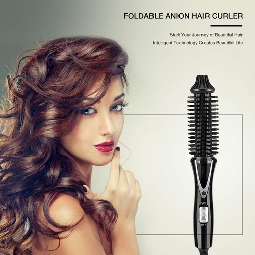 Hair Curler Brush, Ceramic Tourmaline Foldable Anion Hair Comb Hair Curling Iron Hair Styling Tools Travel Hair Dryer Brush Hot Air Paddle Style Brush Women(US)