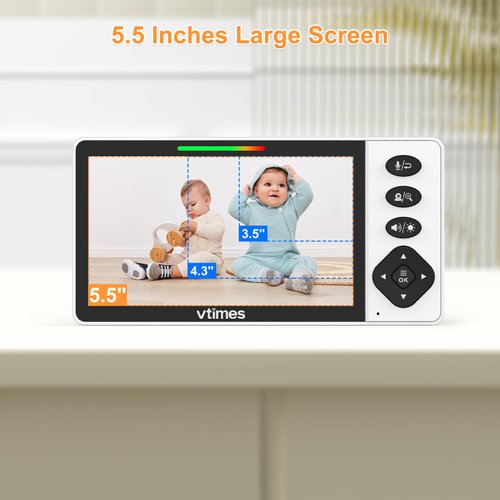 VTimes Baby Monitor with Camera and Audio, 5.5" 720P HD Screen Video Baby Monitor No WiFi VOX Mode Pan-Tilt-Zoom Alarm and 1000ft Range, Night Vision Night Light Lullaby, Ideal for Baby/Elderly/Pet