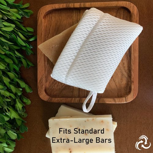 Soap Envelope 100% Recycled & Made in North America - Soap Saver Pouch for bar soap, Loofah Bath Scrubber for Bar Soap + Gentle Exfoliator, mesh soap Bag, soap Pouch