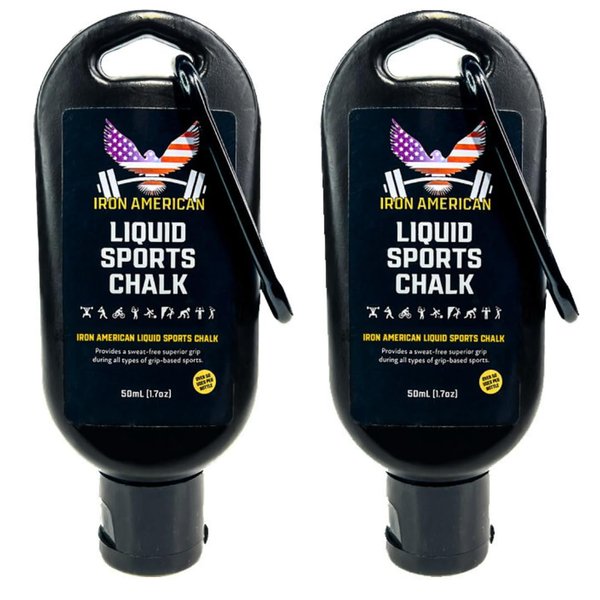 IRON AMERICAN Liquid Sports Chalk - Weightlifting Hand Chalk Travel Bottle Chalk Long Lasting Strong Grip for Training Gymnastics Rock Climbing (2-Pack (50 ml. Bottles)