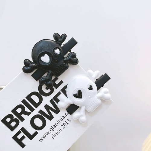 Halloween Skull Hair Clips Skeleton Hair Barrettes Clips Halloween Goth Hair Pin BHWH03 (White-Black)