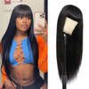REMY HAIR Bang Wigs 100% Human Hair Wig with Bangs 22 Inch Glueless Machine Made Wigs Unprocessed Brazilian Virgin Human Hair Wigs for Women Natural Color