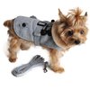 DOGGIE DESIGN Grey Herringbone Dog Harness Coat (Wool/Polyester) with Matching Leash (XXL)