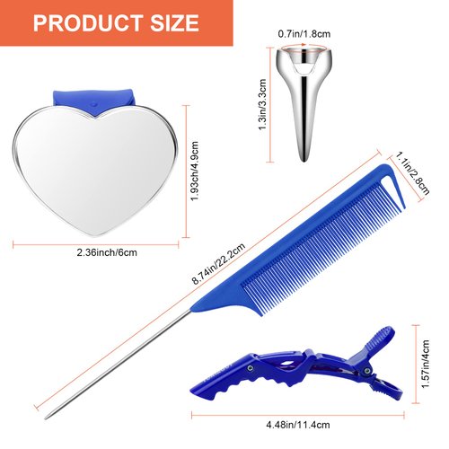 Coldairsoap 17 Pieces Hair Parting Tools Set, Included 8P Hair Parting Ring 2P Metal Rat Tail Comb 6P Hair Sectioning Clip with 1P Magnetic Wrist Sewing Pin Holder for Braiding (Blue)