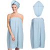 TOCOHO Microfiber Waffle Weave Hair Towel and Bath Wrap Towel Set for Women- Adjustable Soft Shower Body Wraps with Hair Turban, Super Absorbent to Quick Drying Hair and Body (Light Blue)