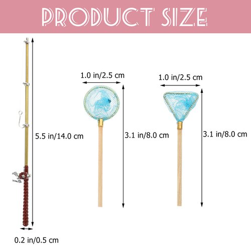 Toddmomy Miniature Fishing Rod 1Set of Miniature Fish Rod Fishing Net Mini House Fishing Rod Models for 1:12 Dollhouse Garden Beach Pond Accessories（Sky-Blue） Miniature Fishing Net