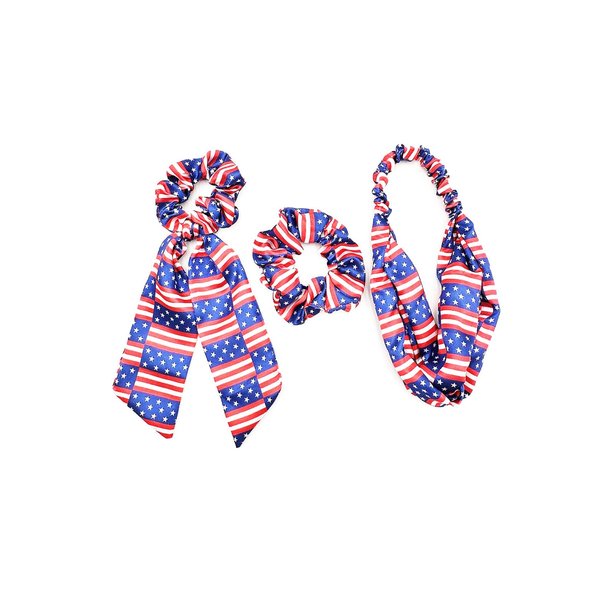 Patriotic Turban Headband Hair Scrunchies American USA Flag Headwear Hair Bands Tie JHN62 (3 PCs-Set C)