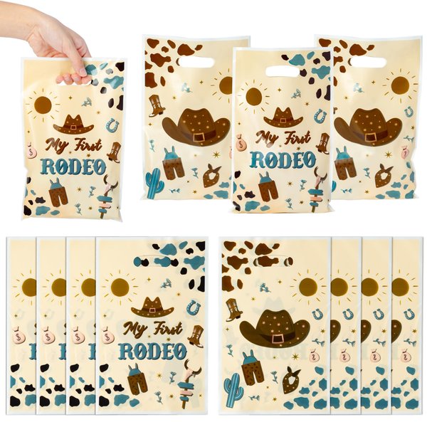 K1tpde 50PCS Cowboy Party Favor Bags for Kids Western Theme Cowboy Candy Bag Bulk with Handles Blue Cowboy 1st Plastic Gift Bag for Boys My First Redeo Party Favors Cowboy Theme Western Party Supplies