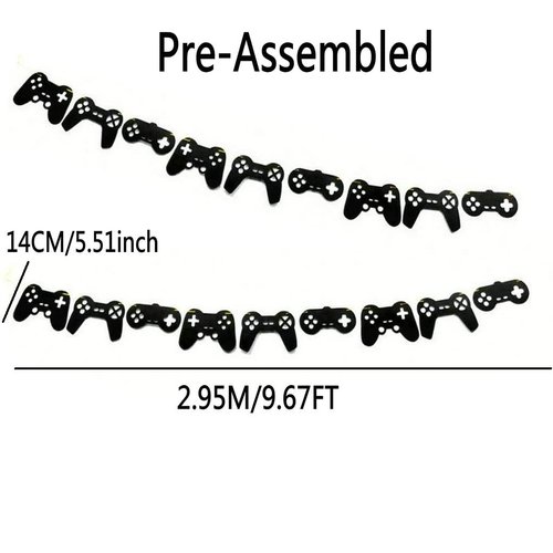 Video Game Controller Banner Game Controller Birthday Party Supplies Game on Birthday Decorations Game Themed Birthday Garland Video Game Party Decorations Pre-Assembled (Black)