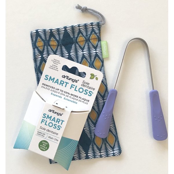 drTung's Stainless Steel Tongue Cleaner and Paperboard Smart Floss 1 Pack Bundle