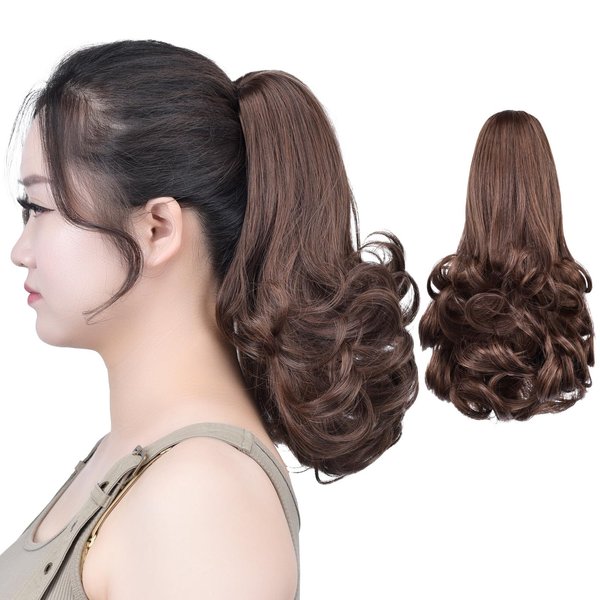 Brown Ponytail Extension,Claw Clip Ponytails 12in Curly 3.8 OZ Fake Hair Extensions Hair pieces SYXLCYGG Wig Girl Synthetic Fluffy¬ Tangled